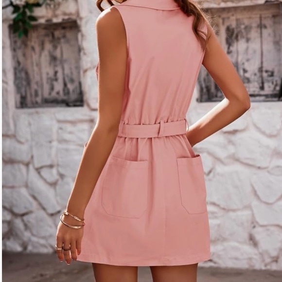 NWT Womens Summer Mini Dress Zip Up V Neck Collared Belted Sleeveless Dress L - Picture 2 of 7